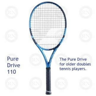 Catalog image of a Babolat Pure Drive 110 tennis racquet with supporting text