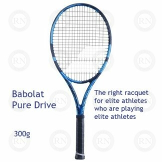Catalog image of a Babolat Pure Drive tennis racquet with supporting text