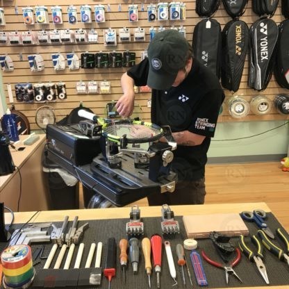 We offer Sergetti method tennis racquet stringing in our Calgary store.
