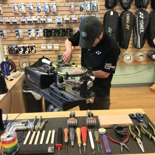 We offer Sergetti method tennis racquet stringing in our Calgary store.