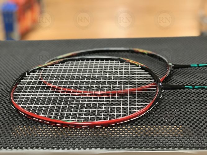 A pair of Yonex Astrox 88D Badminton Racquets strung with BG80 Power.
