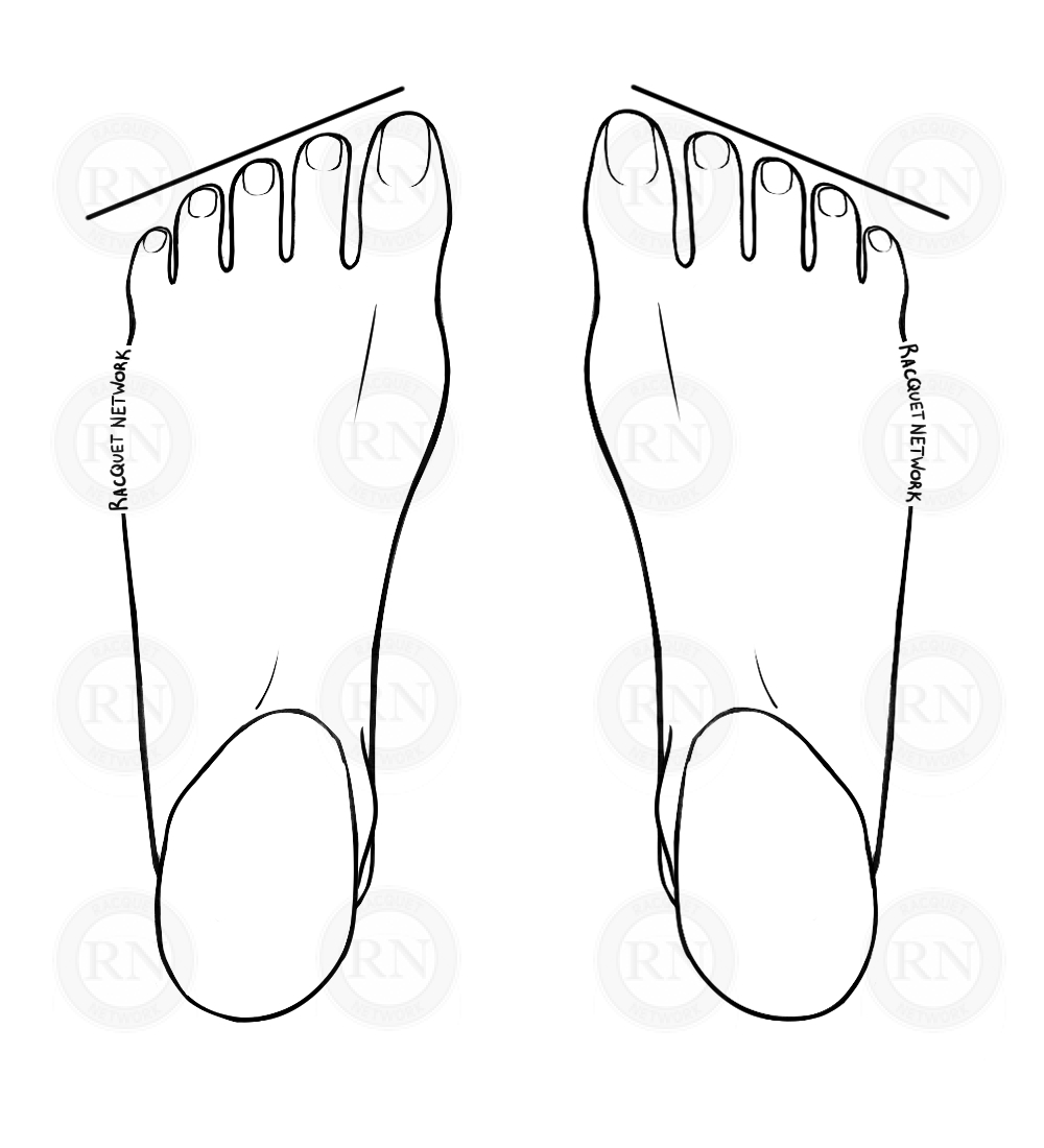 Diagram of a T1-Taper Egyptian toe line with a standard-width forefoot