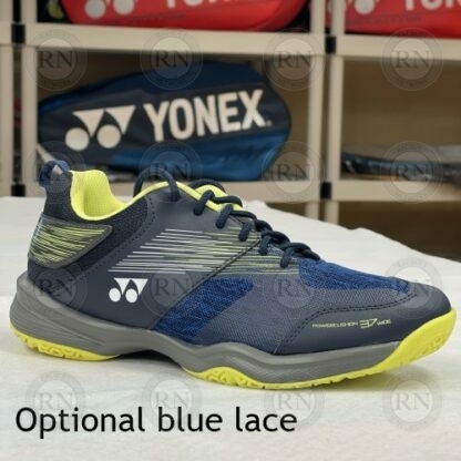 Catalog image of Yonex Power Cushion 37 Wide badminton shoe with optional blue lace