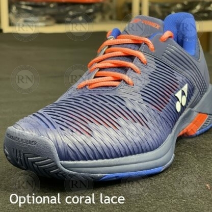 Cataolg image of a Yonex men's wide tennis shoe with a coral lace